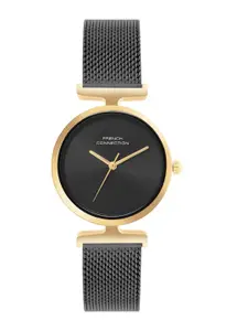 French Connection Women Round Dial & Stainless Steel Textured Straps Analogue Watch FCU7BM