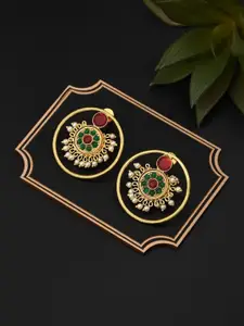 Anvik Rhodium-Plated American Diamond Studded Circular Drop Earrings