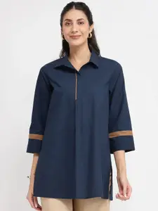 Pink Fort Women Colourblocked Shirt Style Cotton Top