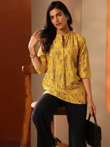 Libas Ethnic Motifs Printed Mandarin Collar Short Kurti