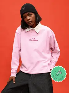 glitchez Embroidered Detail Drop-Shoulder Sleeves Terry Sweatshirt