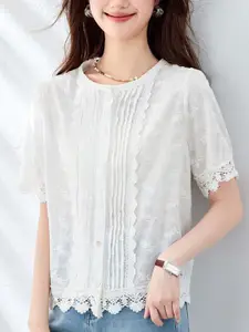 StyleCast Women Floral Lace Inserts Cotton Shirt Style Top