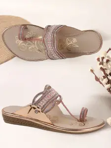 DIPYO Women Embellished Party Synthetic One Toe Flats with Embroidered