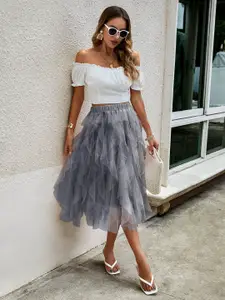 Outzidr Ruffled Flared Midi Skirt