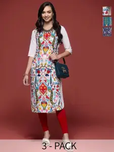 Anouk Rustic Women Pack of 3 Ethnic Motifs Printed Daily Straight Kurtas