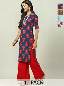 Anouk Rustic Women Pack of 4 Ethnic Motifs Printed Daily Straight Kurtas
