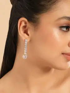 Yinara Gold-Plated American Diamond Studded Geometric Drop Earrings