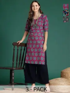 Anouk Rustic Women Pack of 3 Ethnic Motifs Printed Daily Straight Kurtas
