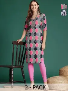 Anouk Rustic Selection Of 2 Women Ethnic Motifs Printed Daily Straight Kurtas