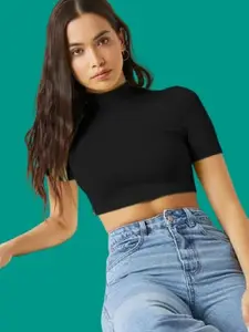 Dream Beauty Fashion Women High Neck Fitted Crop Top