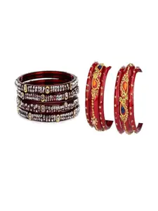 SOMIL Set of 10 Maroon Alloy Bangles