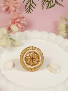 I Jewels Floral Pearl Embellishment Adjustable Finger Ring