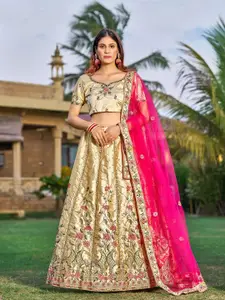 KALINI Embroidered Thread Work Semi-Stitched Lehenga & Unstitched Blouse With Dupatta