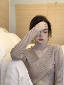 StyleCast Women Ribbed High Neck Crop Top