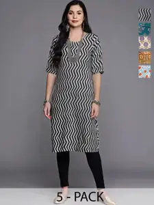 Anouk Rustic Women Pack of 5 Chevron Printed Daily Straight Kurtas