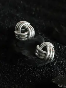 SOHI Silver-Plated Ribbed-Intertwine Contemporary Studs Earrings
