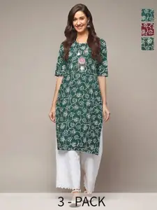 Anouk Rustic Women Pack of 3 Floral Printed Daily Straight Kurtas