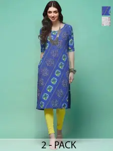 Anouk Rustic Selection Of 2 Women Ethnic Motifs Printed Daily Straight Kurtas