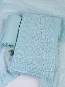 Meena Bazaar Floral Embroidered Thread Work Unstitched Dress Material