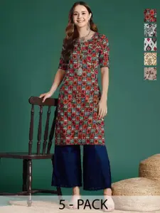 Anouk Rustic Selection Of 5 Ethnic Motifs Printed Round Neck Straight Kurtas