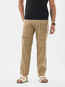 Snitch Men Beige Mid-Rise Baggy Trouser