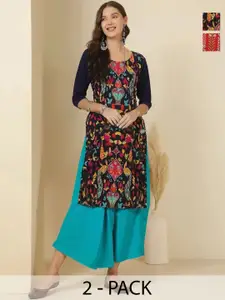 Anouk Rustic Selection Of 2 Women Ethnic Motifs Printed Daily Straight Kurtas