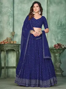 KALINI Embroidered Semi-Stitched Poly Georgette Lehenga & Unstitched Blouse With Dupatta