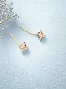 The Jewellery Tale Stainless Steel Rose Gold Plated Crystals Studded Square Drop Earrings