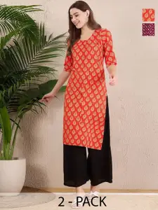 Anouk Rustic Selection Of 2 Women Ethnic Motifs Printed Crepe Kurtas