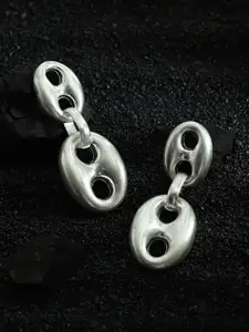 SOHI Silver-Plated Contemporary The Dented-Bolt Drop Earrings