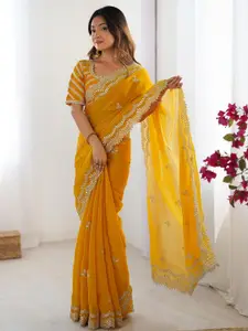 Satrani Embellished Embroidered Tissue Saree