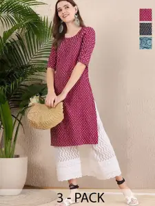 Anouk Rustic Selection Of 3 Geometric Printed Straight Kurtas