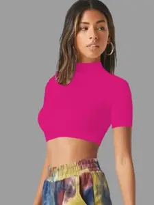 Dream Beauty Fashion Women Solid High Neck Crop Top