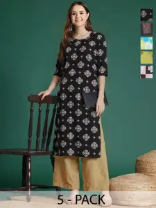 Anouk Rustic Women Pack of 5 Ethnic Motifs Printed Daily Straight Kurtas