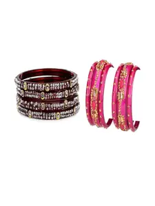 SOMIL Set of 10 Maroon Alloy Bangles