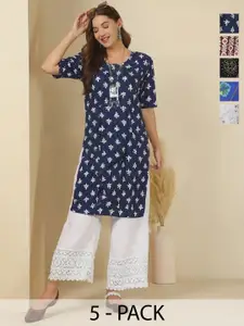 Anouk Rustic Women Pack of 5 Floral Printed Daily Straight Kurtas