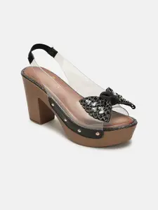 Marc Loire Women Embellished Party Block Sandals with Bows