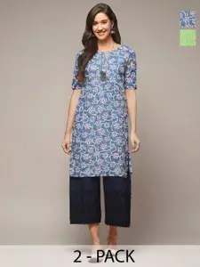 Anouk Rustic Selection Of 2 Ethnic Motifs Printed Round Neck Straight Crepe Kurtas