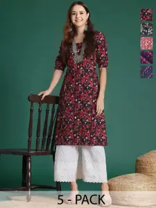 Anouk Rustic Women Pack of 5 Floral Printed Daily Straight Kurtas