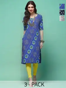 Anouk Rustic Women Pack of 3 Ethnic Motifs Printed Daily Straight Kurtas