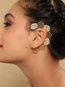 Yinara Gold-Plated Kundan Studded & Beaded Contemporary Ear Cuff