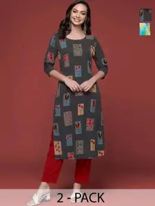 Anouk Rustic Selection Of 2 Women Floral Printed Daily Straight Kurtas