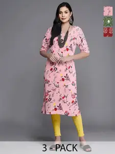 Anouk Rustic Women Pack of 3 Floral Printed Daily Straight Kurtas