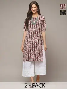 Anouk Rustic Selection Of 2 Women Ethnic Motifs Printed Daily Straight Kurtas