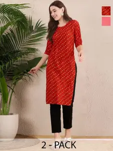 Anouk Rustic Selection Of 2 Women Ethnic Motifs Printed Daily Straight Kurtas