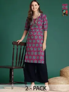 Anouk Rustic Selection Of 2 Women Ethnic Motifs Printed Daily Straight Kurtas
