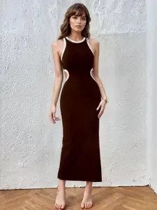 AAHWAN Women Solid Cut-Outs Bodycon Sleeveless Midi Dress