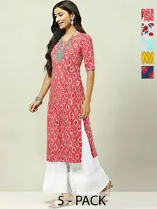 Anouk Rustic Women Pack of 5 Ethnic Motifs Printed Daily Straight Kurtas