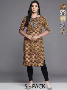 Anouk Rustic Women Pack of 5 Ethnic Motifs Printed Daily Straight Kurtas