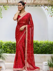 Satrani Bandhani Embroidered Poly Chiffon Saree
